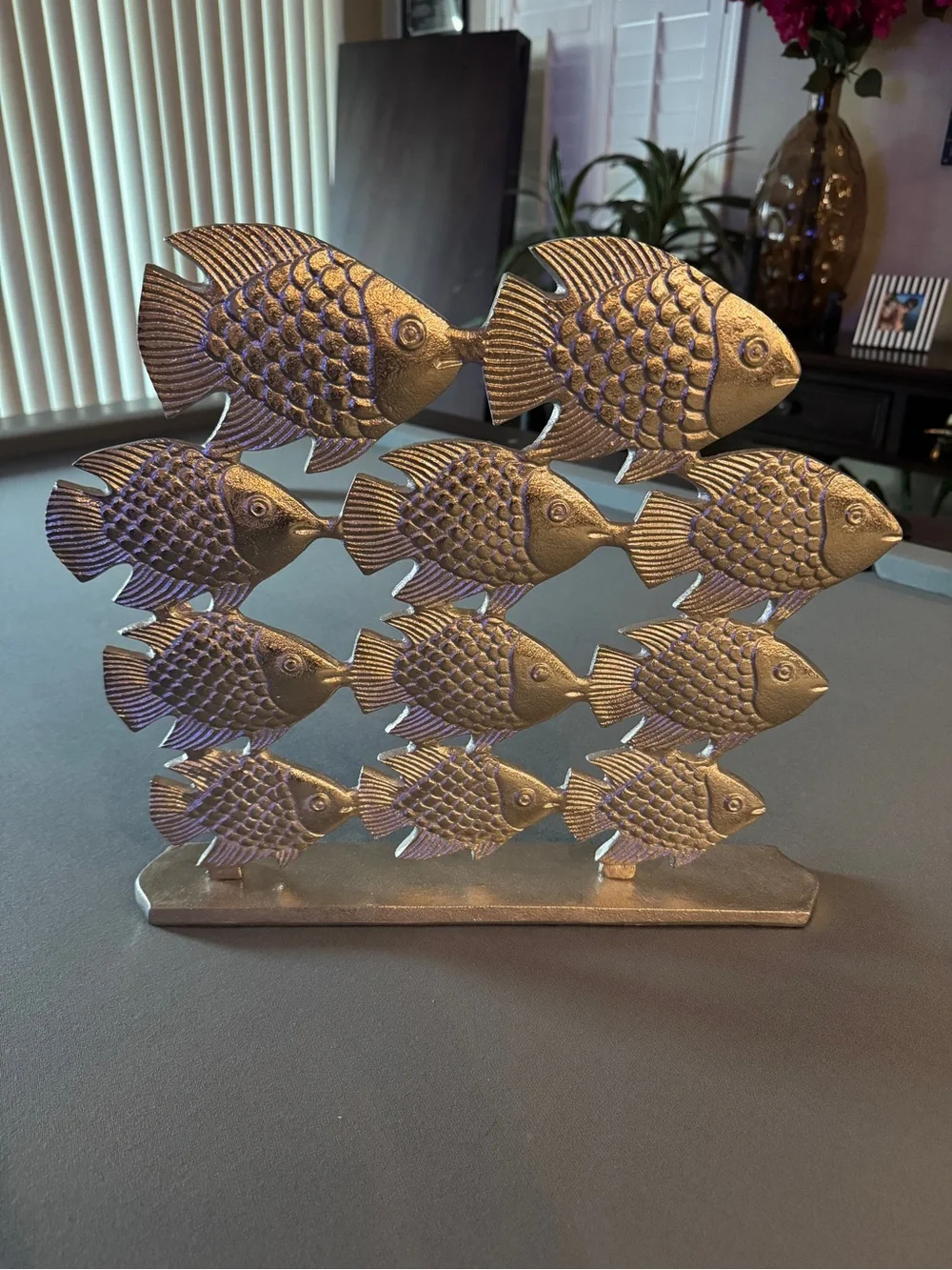 Decorative Metallic Fish School Sculpture - Silver
